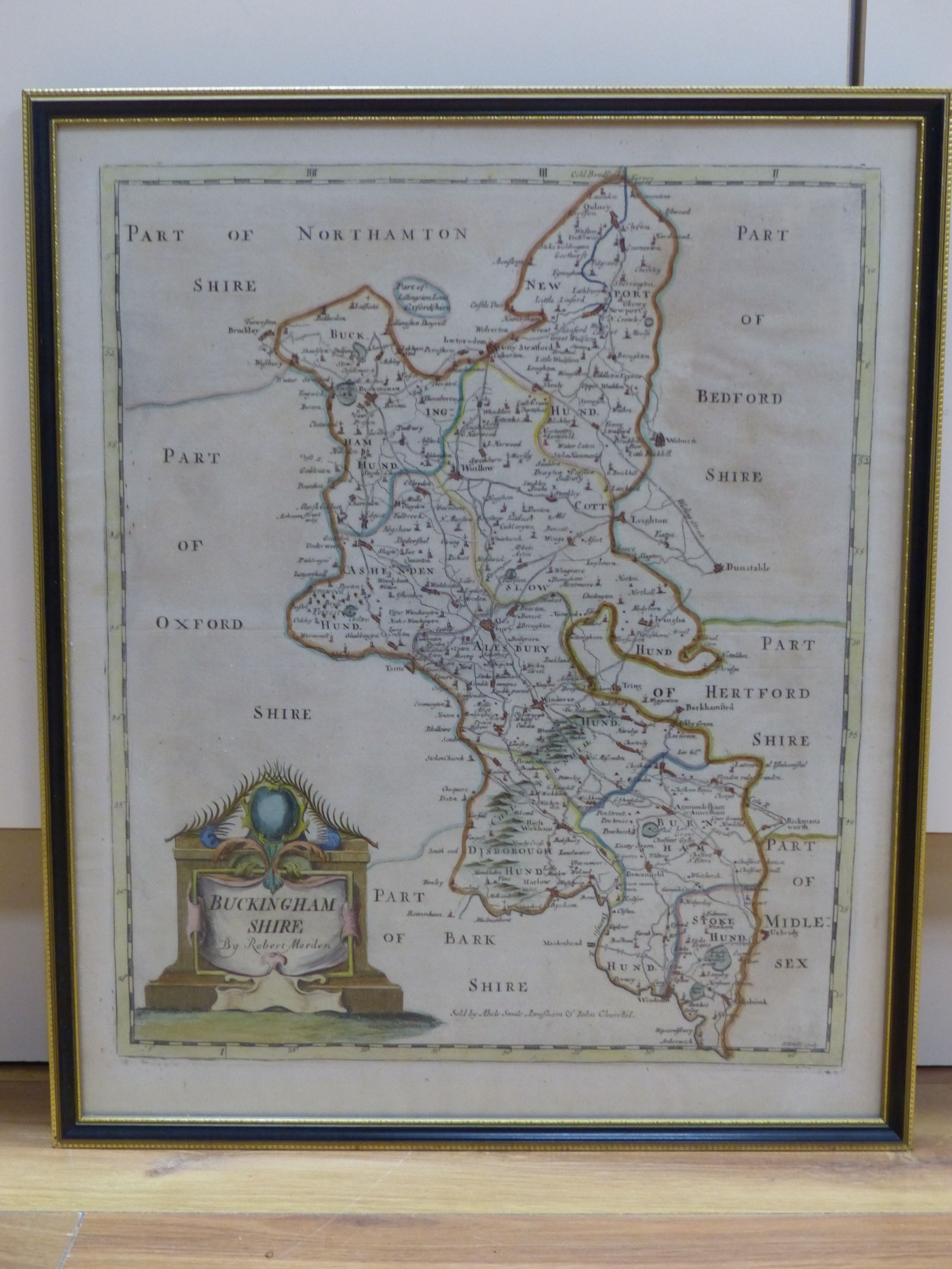 Robert Morden, coloured engraving, Map of Buckinghamshire, 41 x 34cm